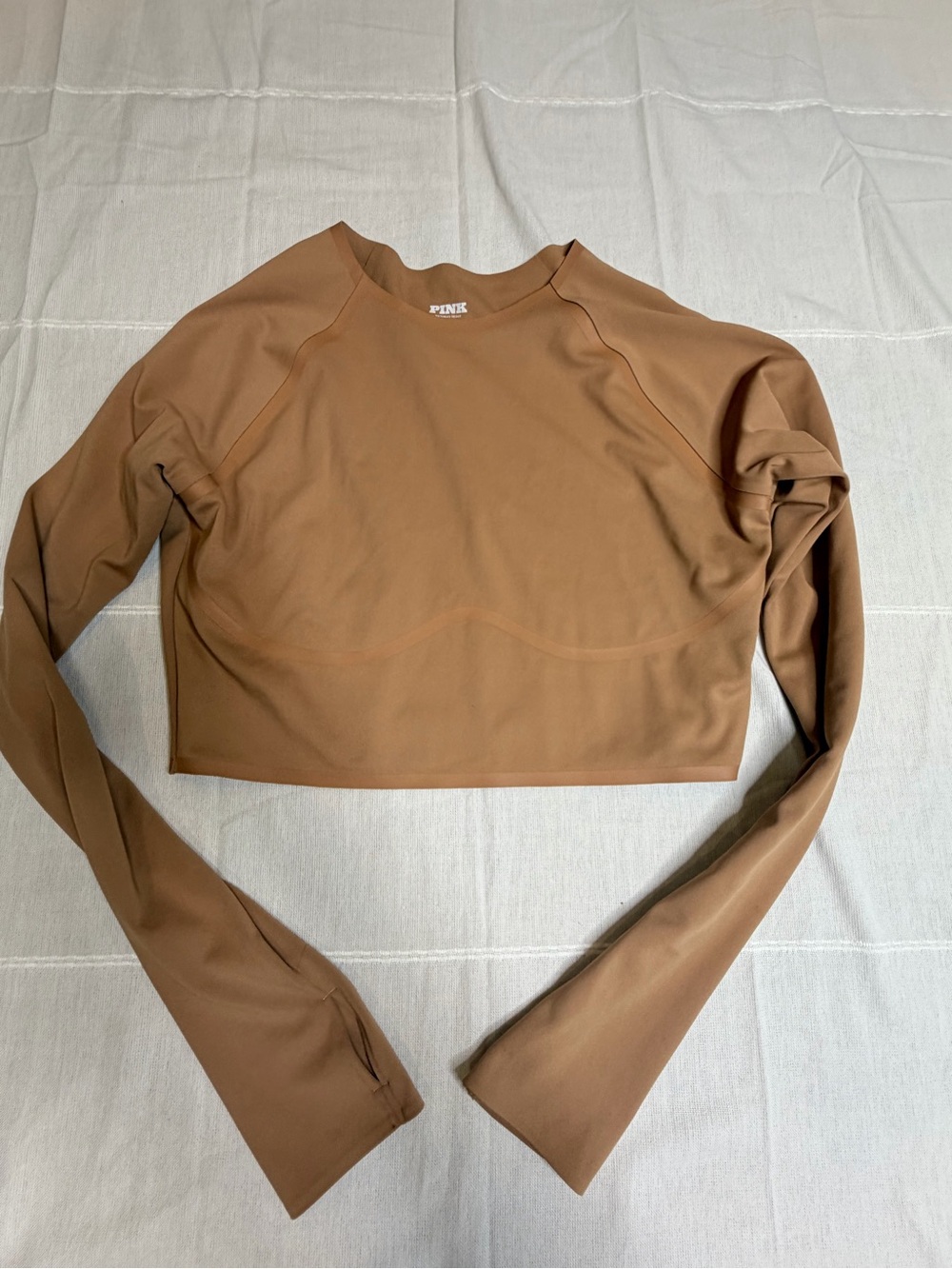 PINK Victoria's Secret Cropped Long-Sleeve Top in Cocoa Brown